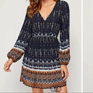 Long Sleeve Tribal Print Dress